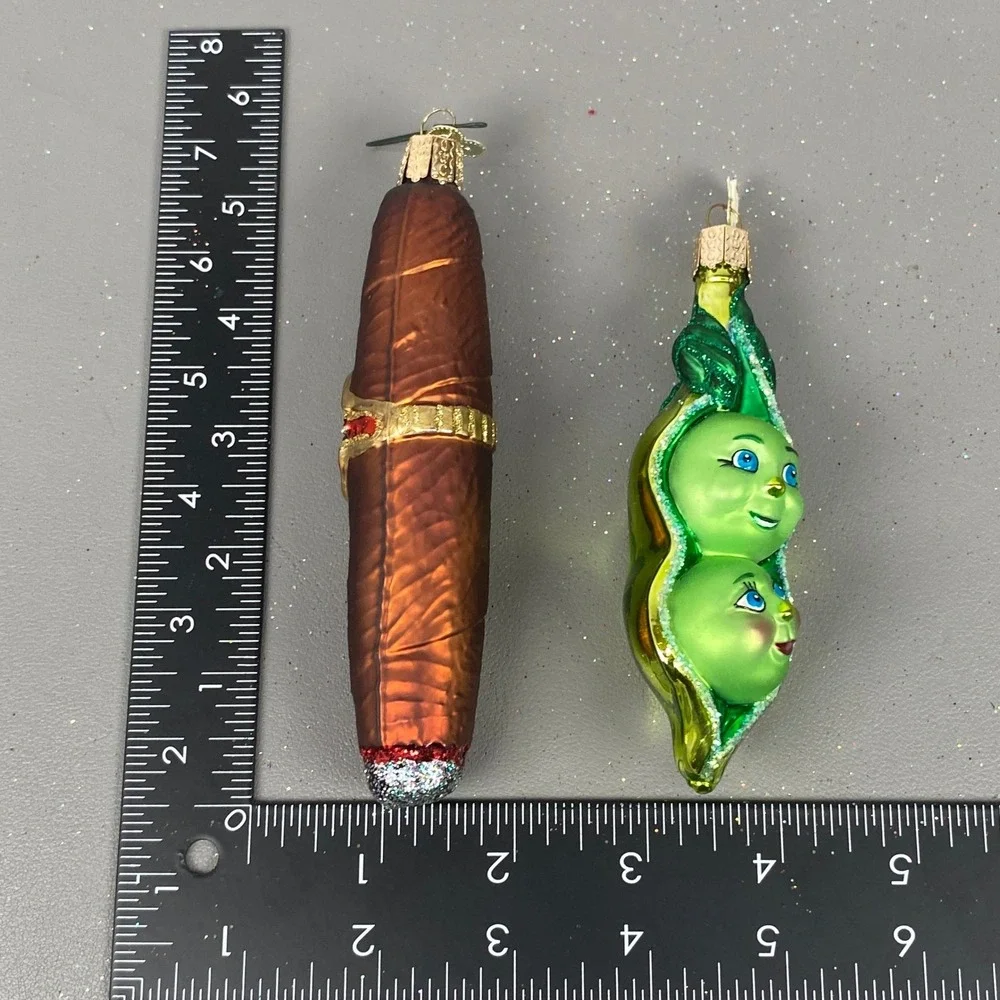 Old World Christmas Glass Holiday Ornaments Cigar & Two Peas In A Pod Lot